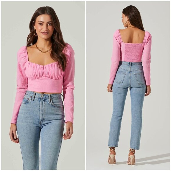 💕ASTR💕 Long Sleeve Sweetheart Neck Crop Top ~ Pink Small S NWOT - Picture 1 of 11